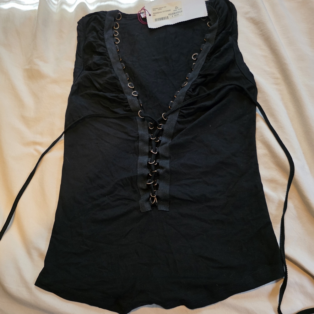 Black Lace-Up Women's Top